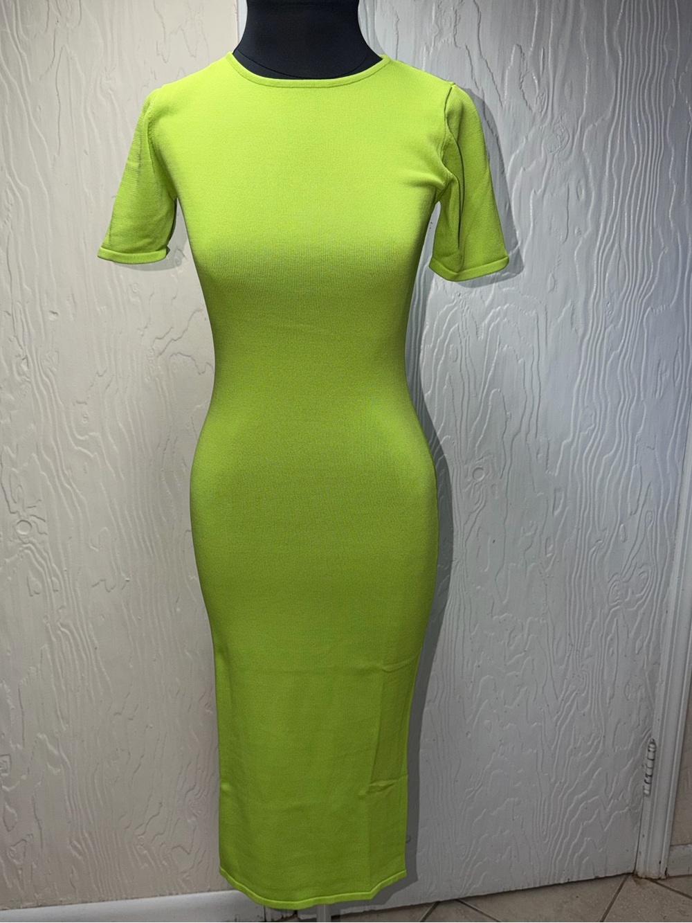 Zara Neon Lime Short-Sleeve Midi Dress